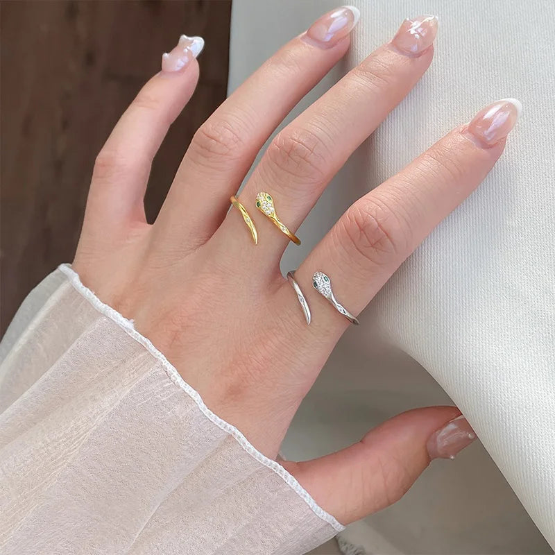 TrustDavis Real 925 Sterling Silver Ring Fashion Sweet Animal Snake Opening Rings for Women Girl Gift Fine Jewelry  DS4175