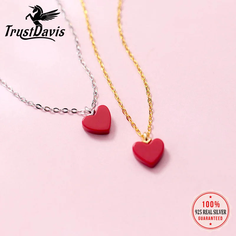 Red Pine Stone Heart Pendant Necklace DS1372