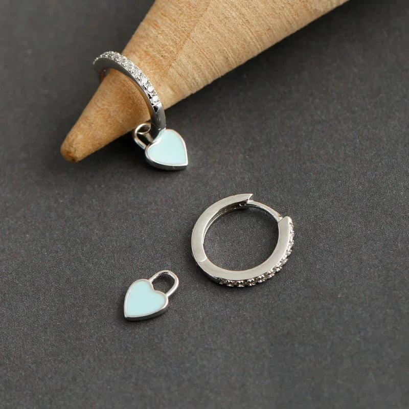 TrustDavis Real 925 Sterling Silver Glaze Heart Dangle Hoop Earrings For Women Wedding Party Fine Dazzling CZ Jewelry DA2745