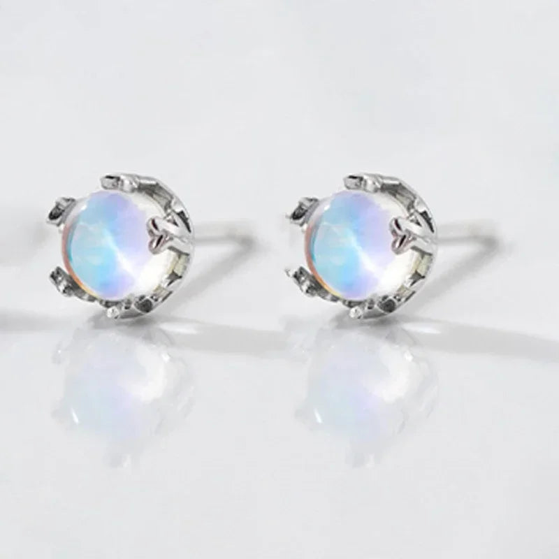 Real 925 Sterling Silver Moon Stone Stud Earrings DS4367
