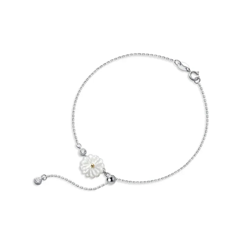 TrustDavis Authentic 925 Sterling Silver Fashion White Daisies Shiny CZ Bracelet For Women Wedding Fine S925 Jewelry Gift DA1084