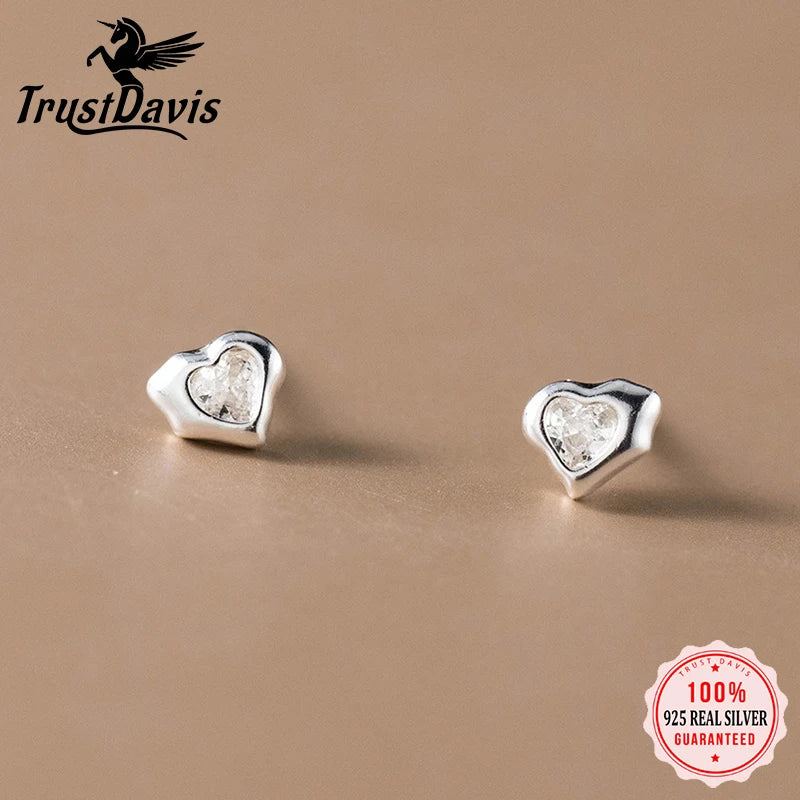 TrustDavis Girls Real 925 Sterling Silver Sweet Irregular Heart Stud Earrings Women Daughter Birthday Party Gift Jewelry DA1632
