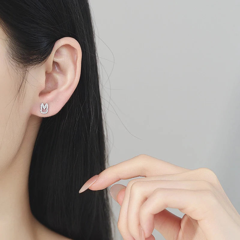 Rabbit Stud Earrings Cute Hollow Rabbit CZ Screw Earrings DS4998