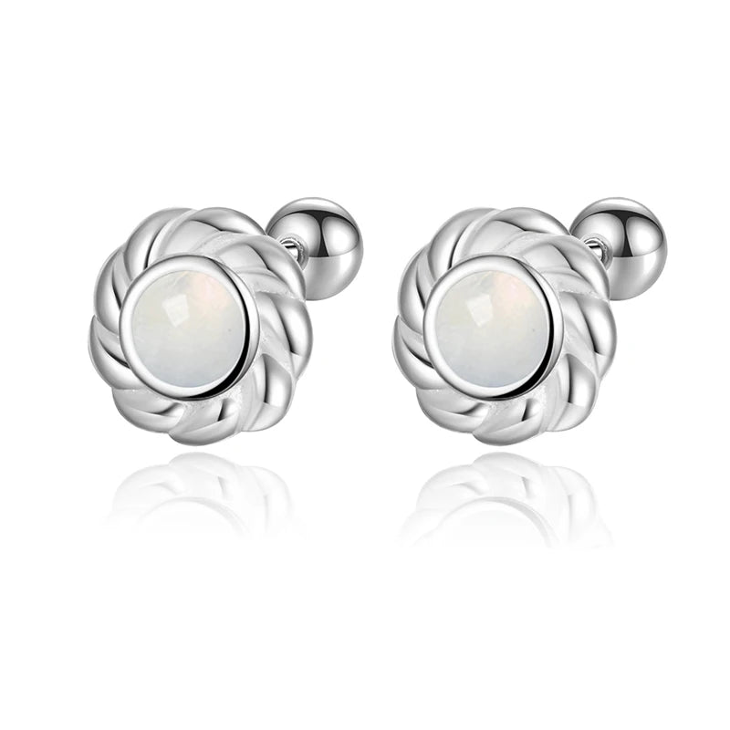 TrustDavis Girls 100% 999 Sterling Silver Trendy Opal Stud Earrings Gift for Women Young Daughter Birthday Party DS4569