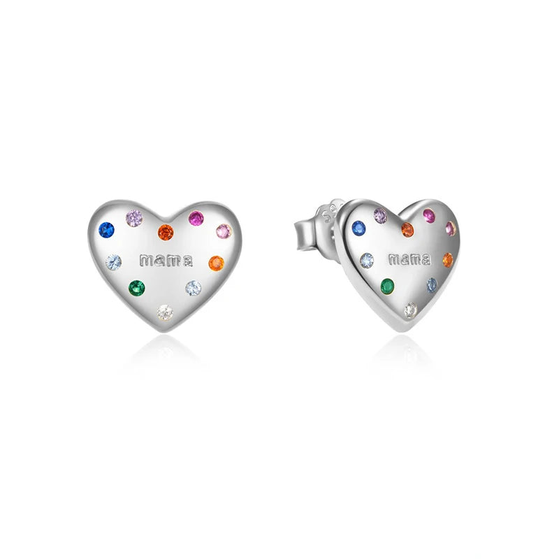 TrustDavis 925 Sterling Silver Women's Fashion Simple Heart-shaped Colored Zircon Earrings for Women Girls Jewelry Gift  DS4693