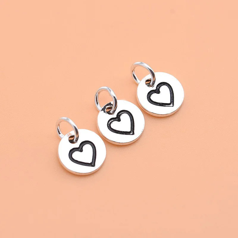 TrustDavis Fashion Real 925 Sterling Silver Mini Round Heart Charms Pendant For Bracelet Necklace DIY Accessories Jewelry HY084