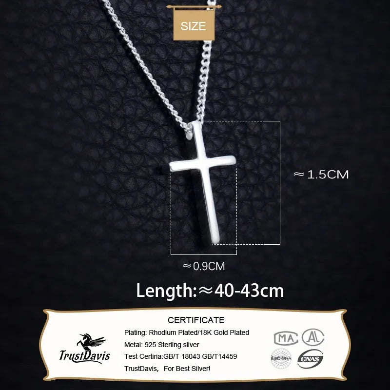 TrustDavis New Women's Fashion 925 Sterling Silver Cross Pendant Clavicle Necklace For Cute Girls Lady Jewelry Gift DS219