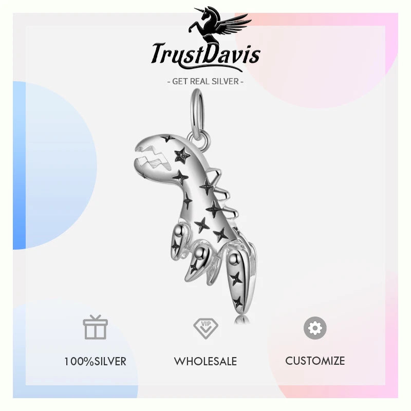 TrustDavis Real 925 Sterling Silver Fashion Dinosaurs Pendant Handmade DIY Fit Necklace Bracelet Accessories Fine Jewelry DZ770