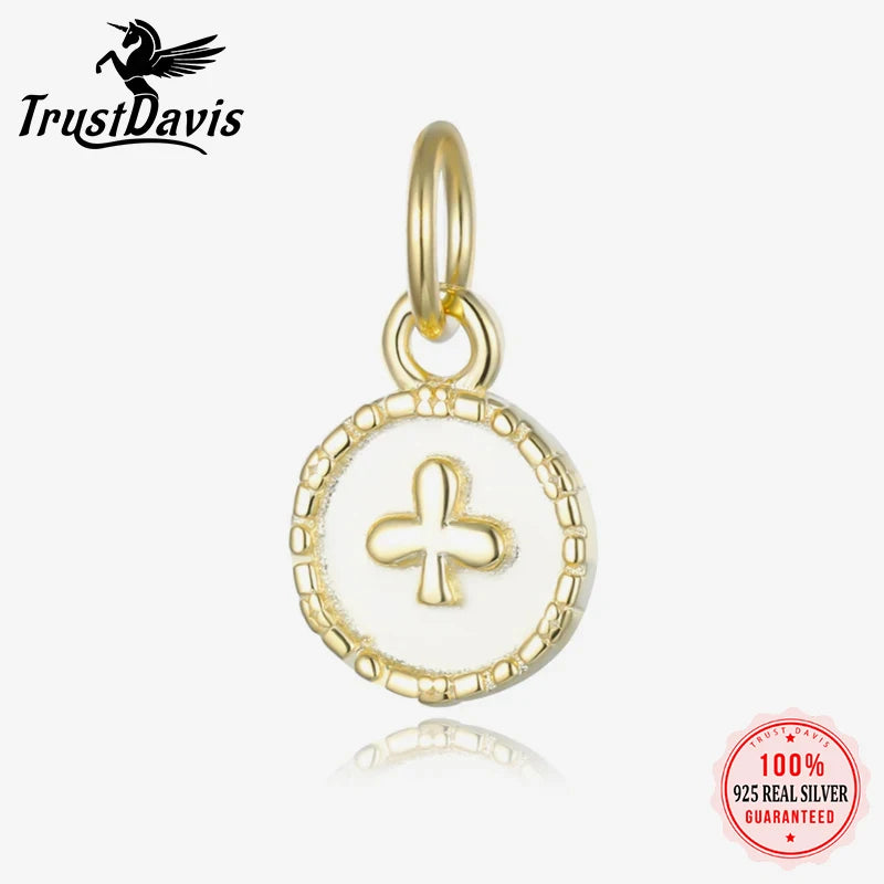 TrustDavis Real 925 Sterling Silver Fashion Sweet Round Flower Charm Pendant Handmade DIY Accessories Fine Jewelry HY237
