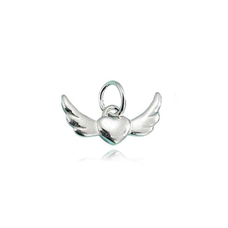 TrustDavis 925 Sterling Silver Fashion Classic Angel Wings Heart Pendant DIY Necklace Bracelet Accessories Fine Jewelry DZ1849