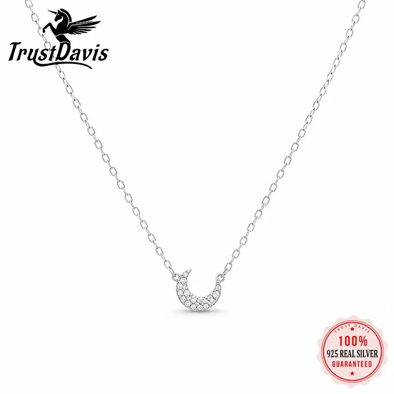 Silver Moon Zircon Pendant Necklace for Women DS4974