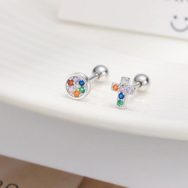 Zirconia Cross Screw Earrings DS4710