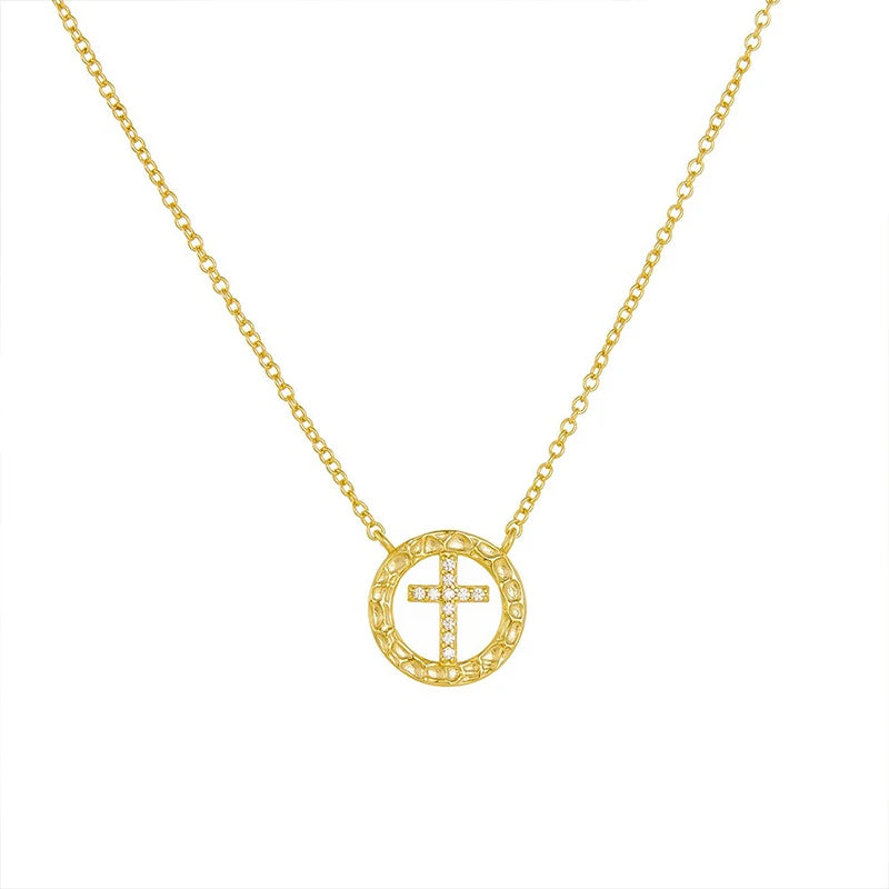 Round Hollow Cross Zircon Necklace DS4766