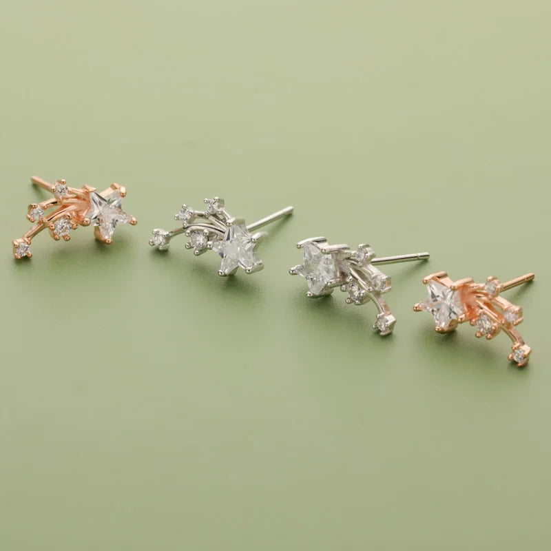 TrustDavis Genuine 925 Sterling Silver Sweet Symmetry Star CZ Stud Earrings For Fashion Woman Wedding Party Fine Jewelry DA1232