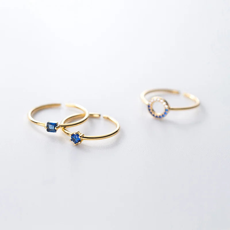 Trustdavis Minimalist 925 Sterling Silver Geometry Round Square Dazzling Blue CZ Ring For Women S925 Ring Jewelry Gift DA966