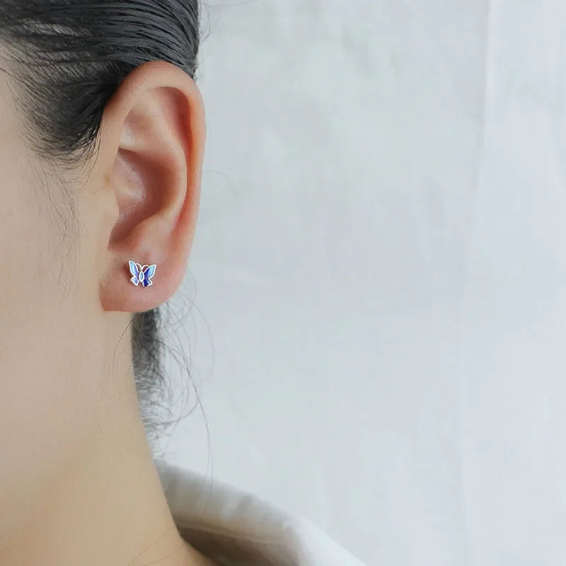 Blue Butterfly Screw Stud Earrings DB381
