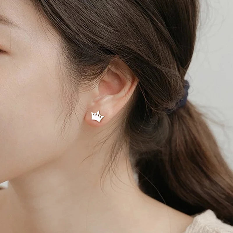 Fine Princess Crown Stud Earrings Gift DS4567