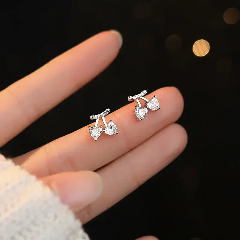 TrustDavis Authentic 925 Sterling Silver Heart Cherry CZ Stud Earrings for Women Girls Kids Birthday Gift Jewelry DS3898