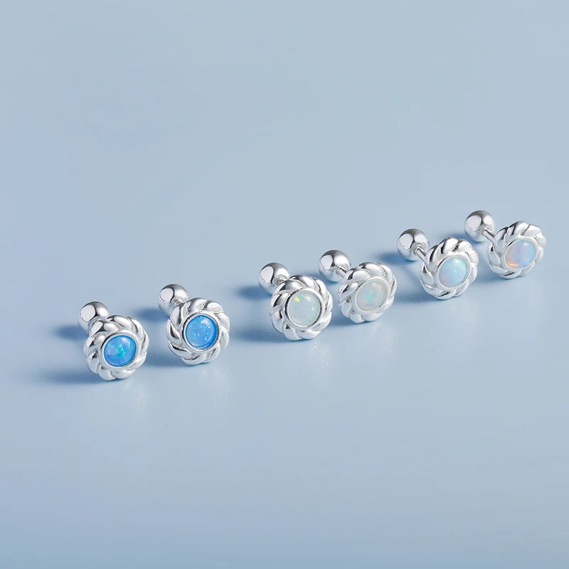 TrustDavis Girls 100% 999 Sterling Silver Trendy Opal Stud Earrings Gift for Women Young Daughter Birthday Party DS4569