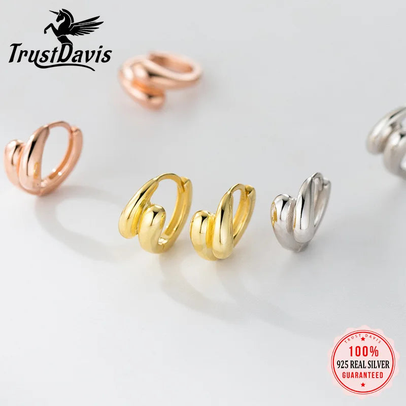 TrustDavis 925 Sterling Silver Women's Fashion Simple Double-layer Teardrop Hoop Earrings for Women Girls Jewelry Gift DS4355