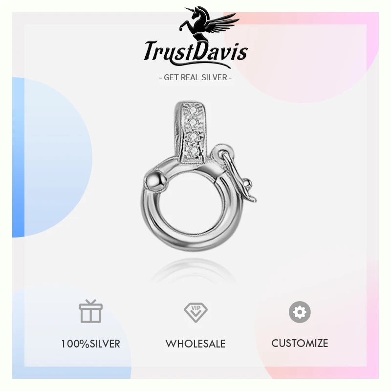 TrustDavis Real 925 Sterling Silver Bracelet Nacklace Buckle Buckle DIY Necklace Bracelet Accessories Fine Women Jewelry DZ737