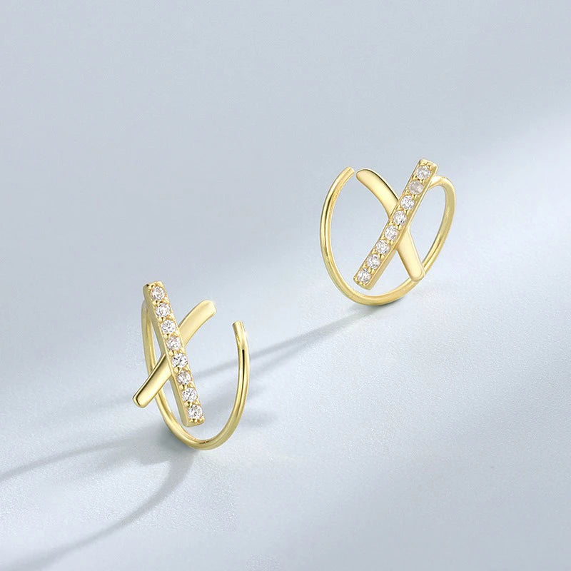 X-shaped Cross Earring Zircon Hooks for Women Girls Jewelry Gift DS4851