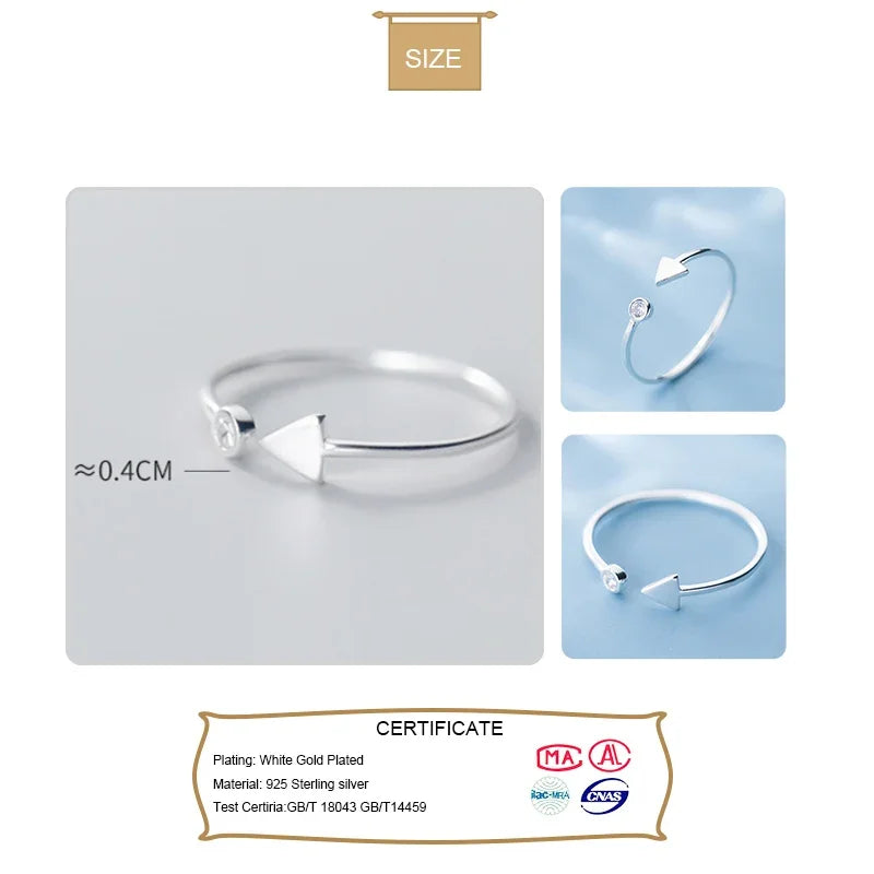 TrustDavis Genuine 925 Sterling Silver Fashion Round Triangle Shiny CZ Opening Ring For Women Wedding Party S925 Jewelry DA1172