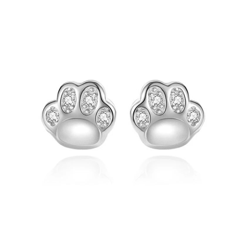 TrustDavis 925 Sterling Silver Women's  Fashion Sweet Animal Cat Paw Earrings for Women Girls Jewelry Gift DS4438