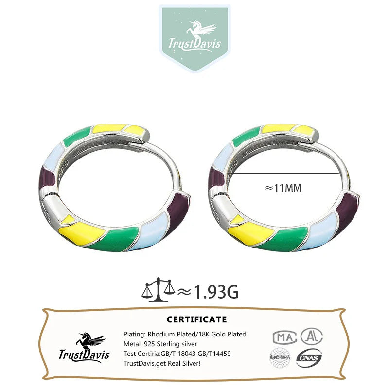TrustDavis 925 Sterling Silver Women's Fashion Sweet Rainbow Circle Hoop Earrings for Women Girls Jewelry Gift DS4409