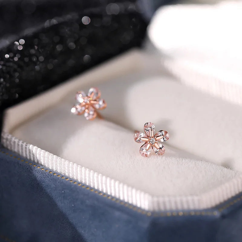 Trustdavis Girls 925 Sterling Silver Fashion Classic Flower CZ Stud Earrings For Women Girls Wedding Party Jewelry DS4178