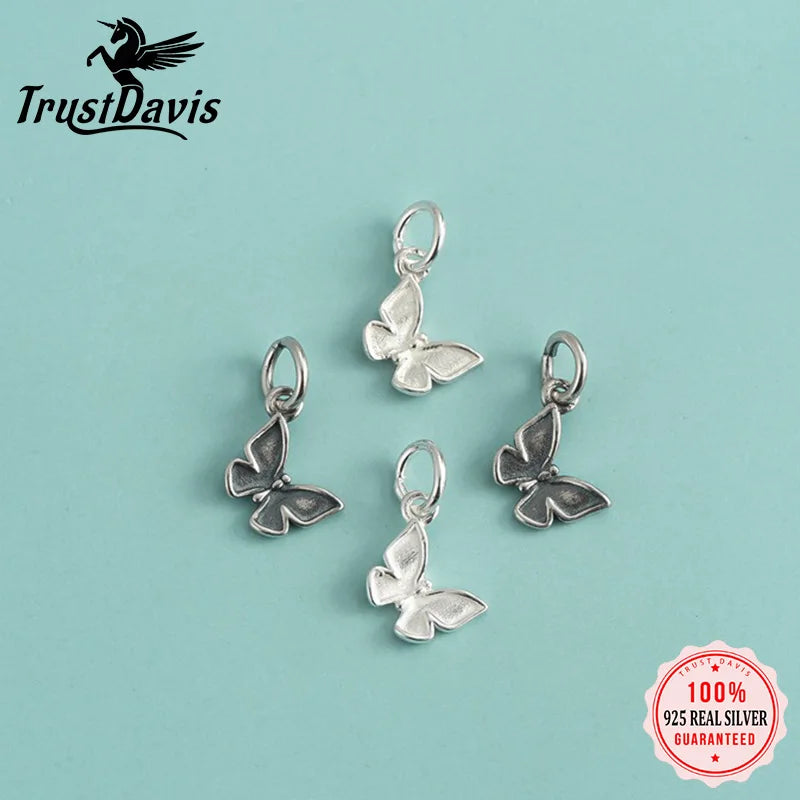 TrustDavis Real 925 Sterling Silver Fashion Sweet Butterfly Charm Pendant Handmade DIY Accessories Wholesale DZ1698