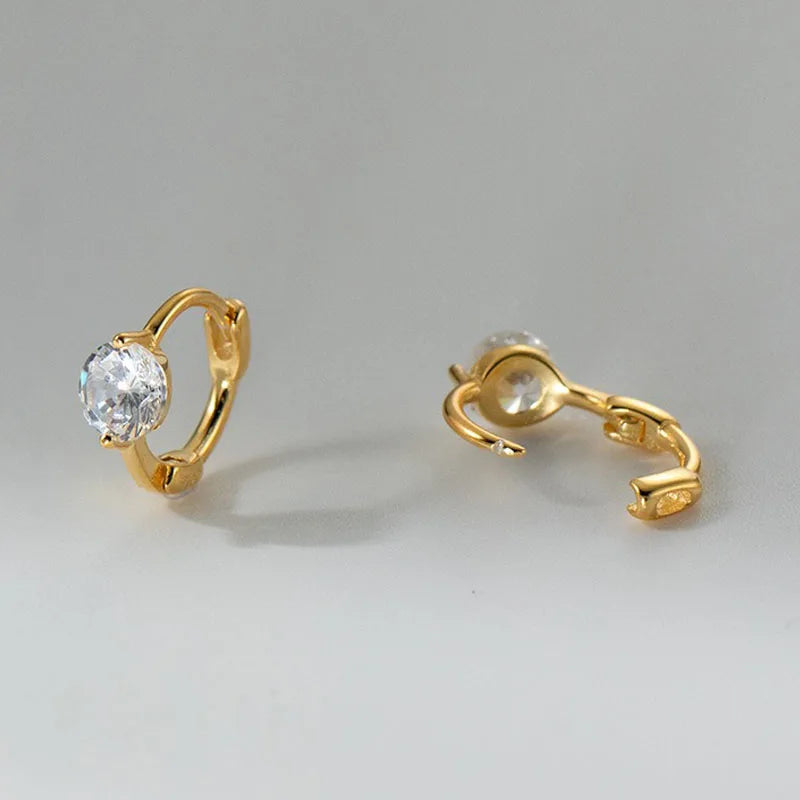 Real 925 Sterling Silver Fashion and Simple Round Zircon Earrings DS4949
