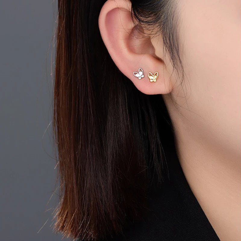 TrustDavis 925 Sterling Silver Women's Fashion Simple Hollow Butterfly Screw Earrings for Women Girls Jewelry Gift DS4270
