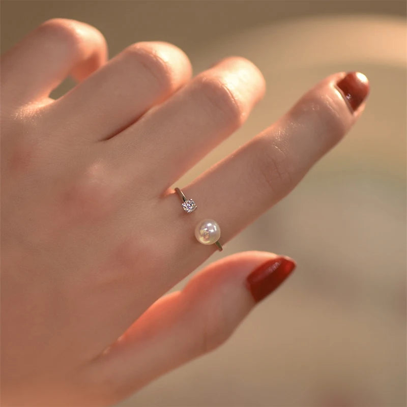 Natural Pearl Open Zircon Ring DS4849