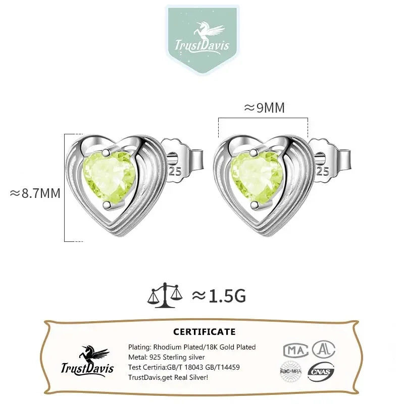TrustDavis Girls Real 925 Sterling Silver Heart Colorful Zircon Stud Earrings for Sweet Daugther Fine S925 Jewelry DS4505