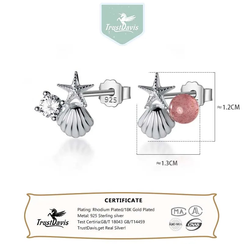 Trustdavis Genuine 925 Sterling Silver Fashion Asymmetric Starfish Shells Stud Earrings For Women Wedding Party Jewelry DA1235