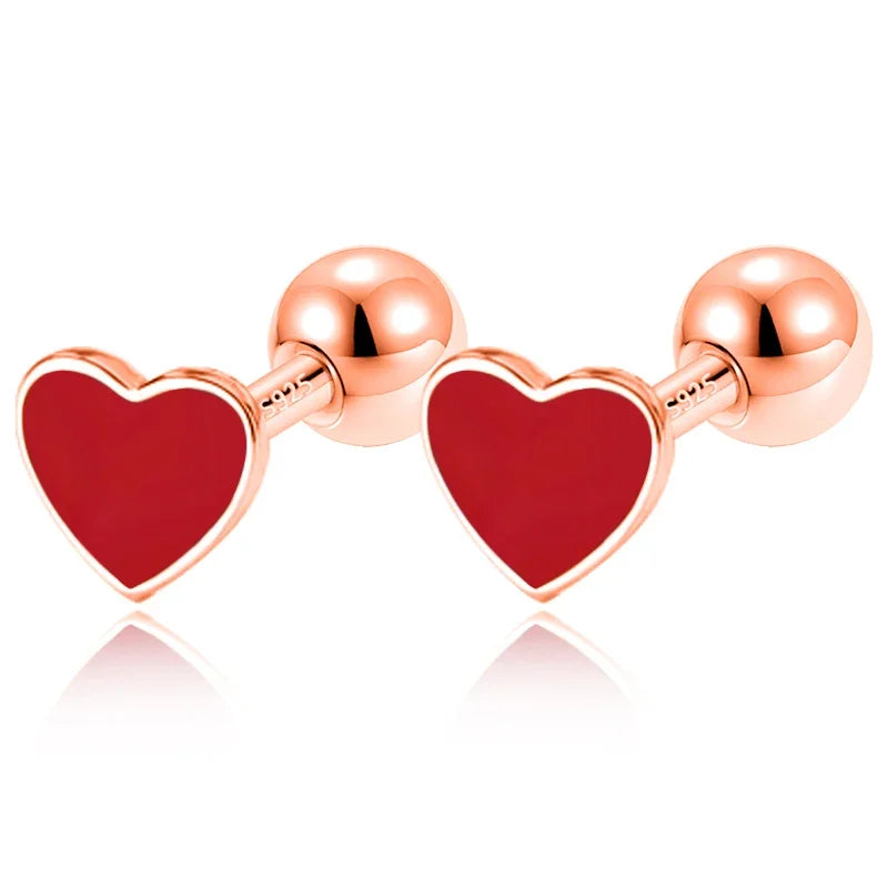 TrustDavis Real 925 Sterling Silver Heart Star Bead Screw Stud Earrings For Women Valentine's Day Fine S925 Jewelry Gift DA2871