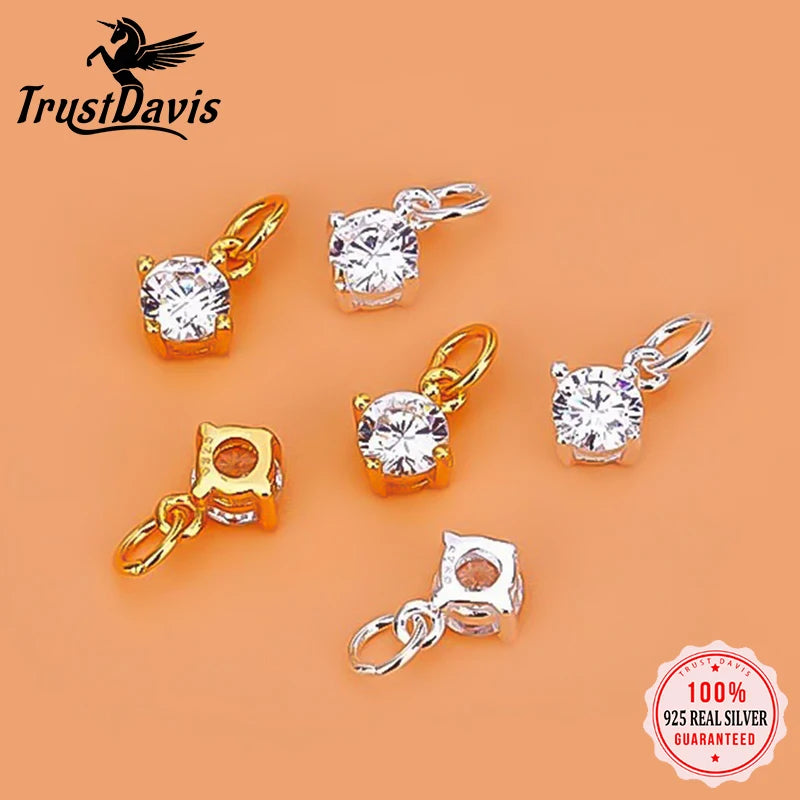 TrustDavis Real 925 Sterling Silver Simple Mini Square CZ Charm Pendant Handmade DIY Accessories Fine Jewelry Wholesale HY046