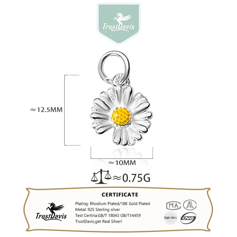 TrustDavis New Real 925 Sterling Silver Fashion Daisy Flower Charm Pendant Handmade DIY Accessories Wholesale DZ1722