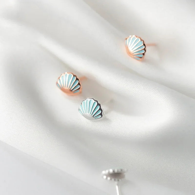 Blue Shell Charm Stud Earrings  DB992