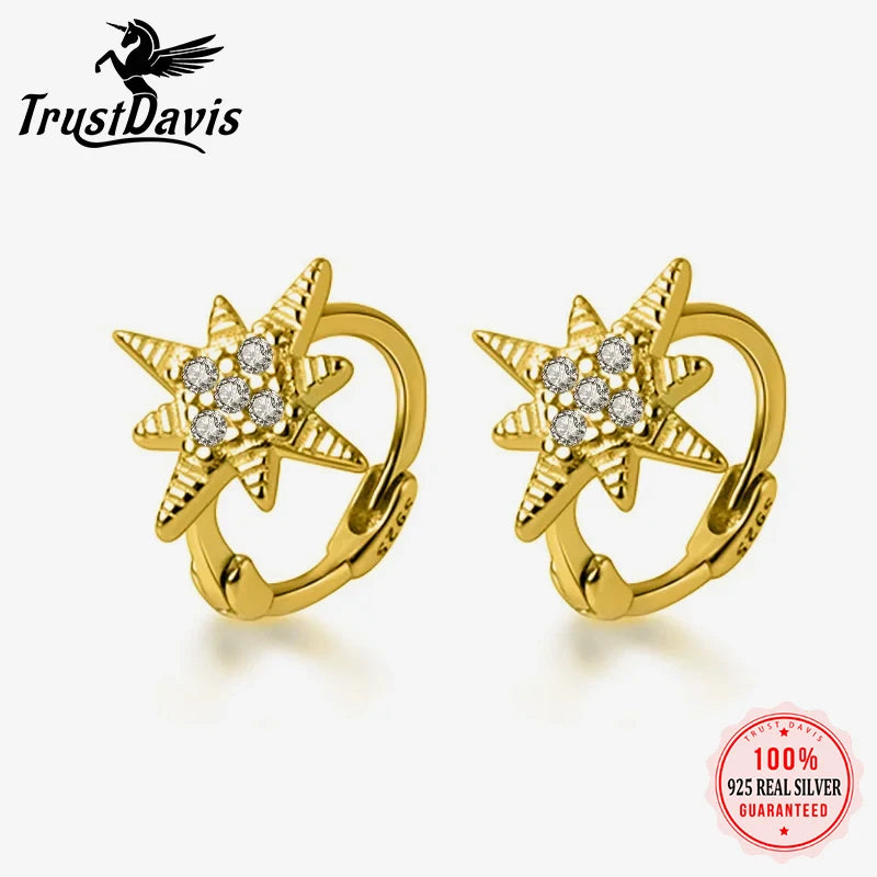 Trustdavis Real 925 Sterling Silver Minimalist Fashion INS Star CZ Mini Hoop Earring For Women Wedding Party S925 Jewelry DA1601