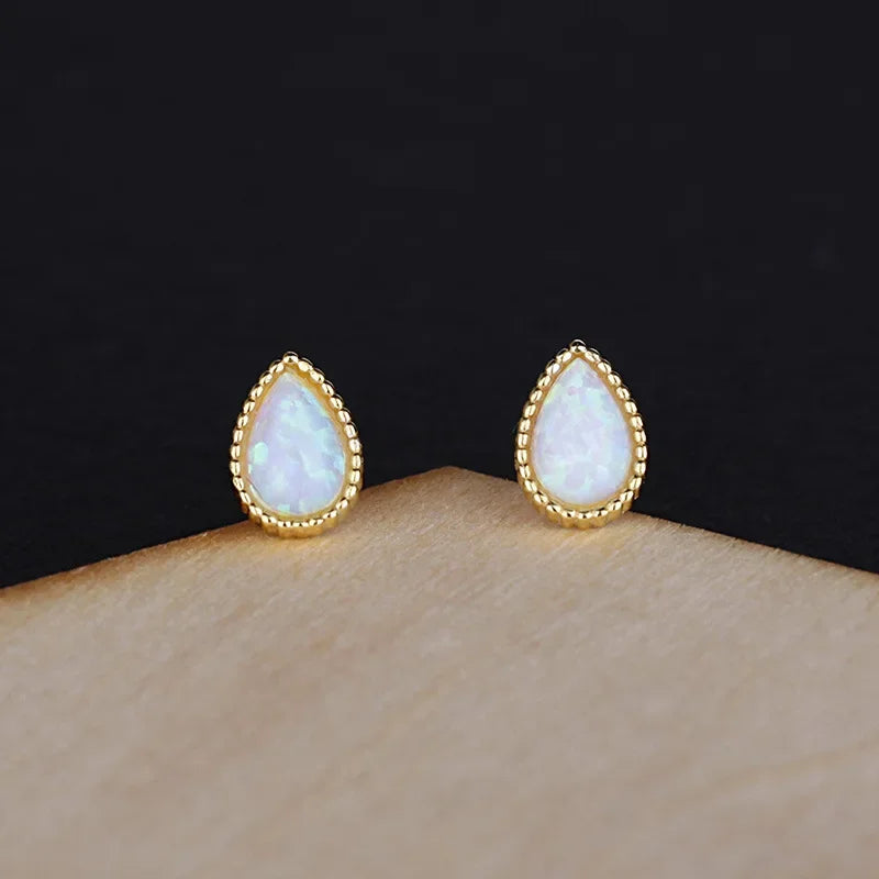 TrustDavis Genuine 925 Sterling Silver Fashion Sweet Gold Water Drop Opal Stud Earring For Women Wedding Fine 925 Jewelry DA2137