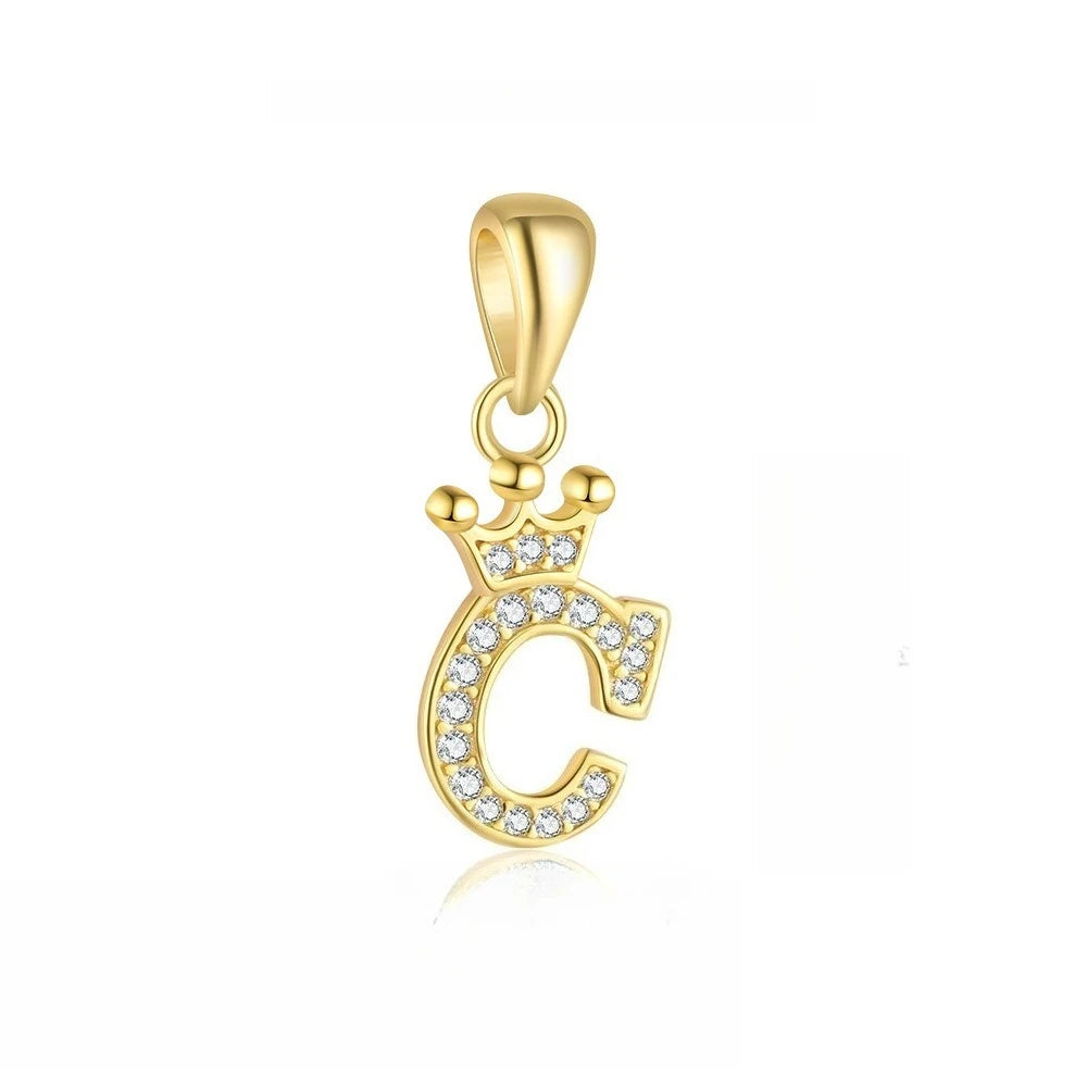 TrustDavis 925 Sterling Silver Women's Fashion Crown 26 Letter Pendant Zircon Necklace for Women Girls Jewelry Gift DS4445