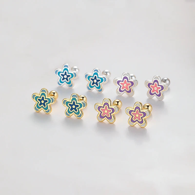 TrustDavis Girls Real 925 Sterling Silver Sweet Drip Glue Flower Stud Earring Gift for Women Girl Fine Jewelry Gift DB1429