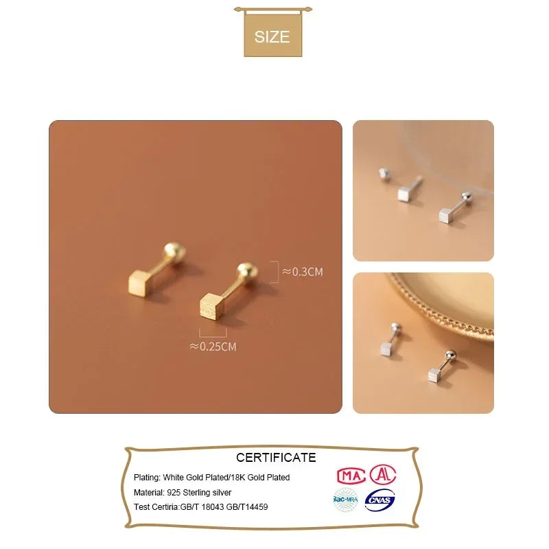 TrustDavis Real 925 Sterling Silver Fashion Sweet Square Luck Screw Stud Earrings For Women Children Fine Jewelry Gift DB1324