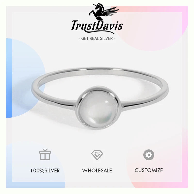 TrustDavis Real 925 Sterling Silver Women's Fashion and Simple White Shell Ring for Women Girls Fine Jewelry Gift DS4681