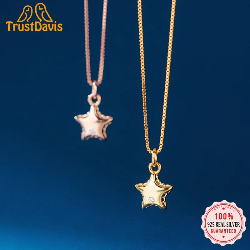 TrustDavis Real 925 Sterling Silver Fashion Sweet Star CZ Pendant DIY Necklace Bracelet Accessories Fine Women Jewelry HY972
