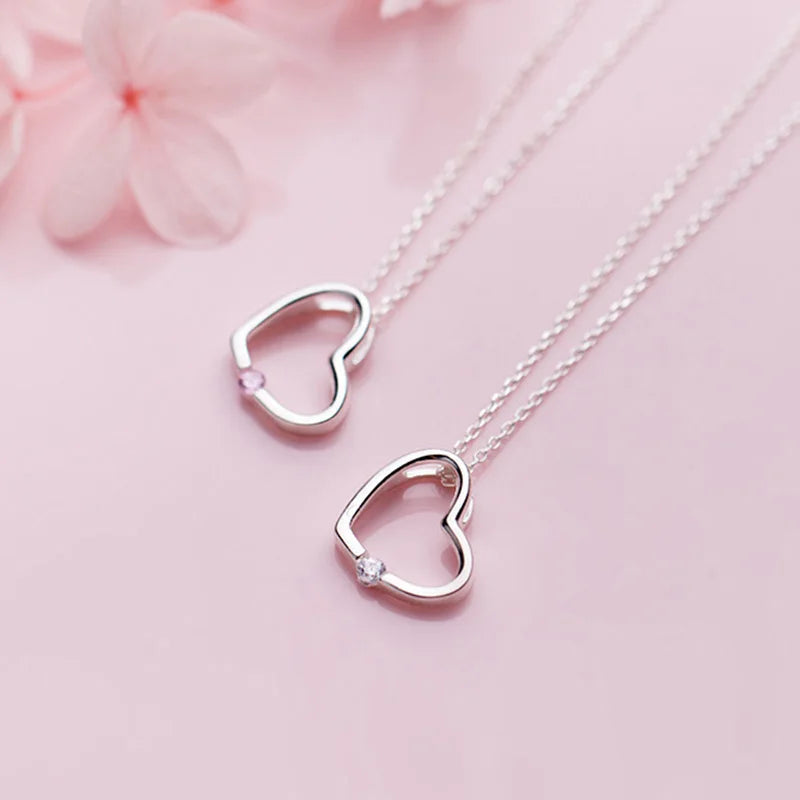 Romantic Heart White Pink Clavicle Necklace DS1092