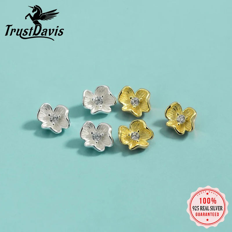 TrustDavis Real 925 Sterling Silver Bracelet Necklace Fashion Zircon Petal Separator Beads DIY Accessories Jewelry Gift DZ1793