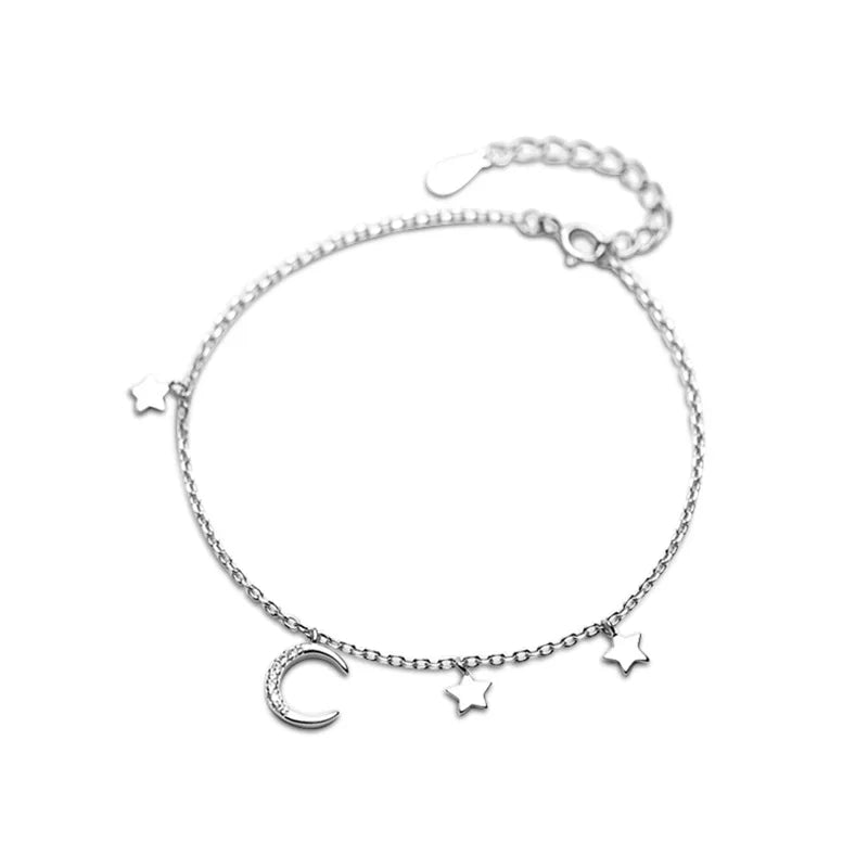 Trustdavis 925 Sterling Silver Bracelet  CZ Stone Moon&Stars Real Silver Wholesale Jewelry Women Girls Friendship Gift DS1546